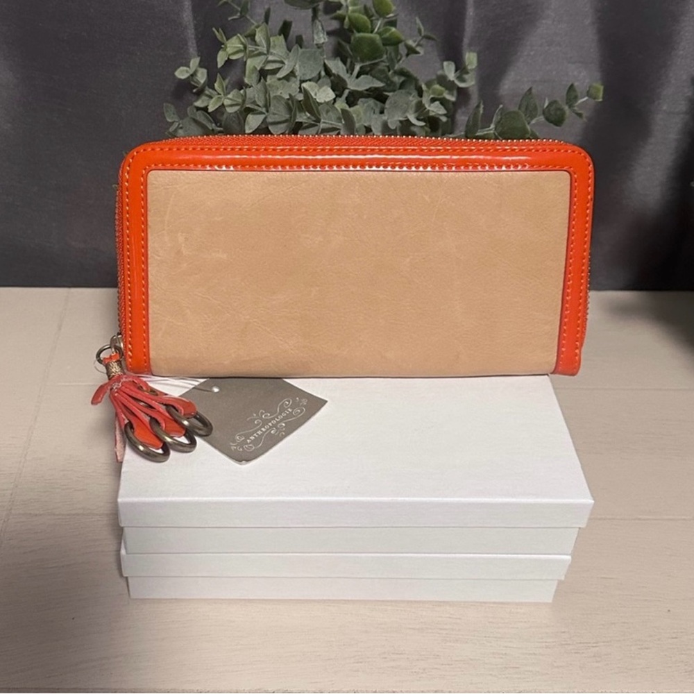 NWT Anthropologie Orange and Tan Zip Wallet